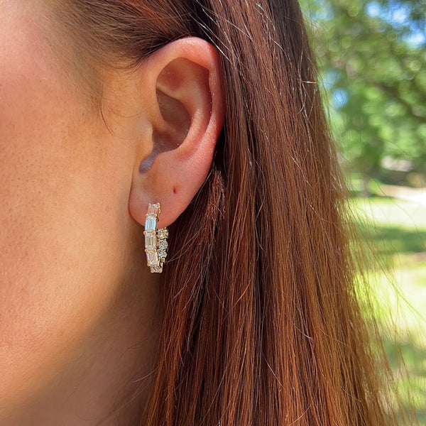 Lab-Grown Emerald & Round Dirty Martini Hoops