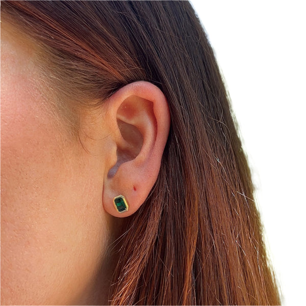 Lab-Grown Emerald Bezel Studs