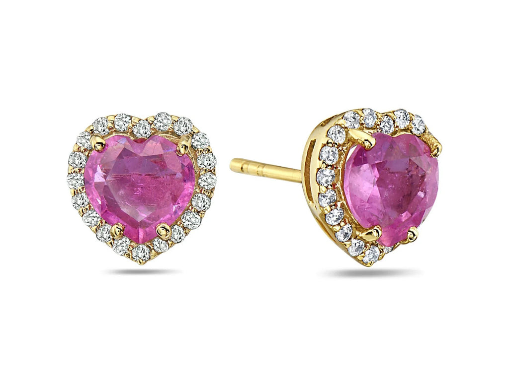 Diamond & Pink Sapphire Heart Shaped Stud Earrings