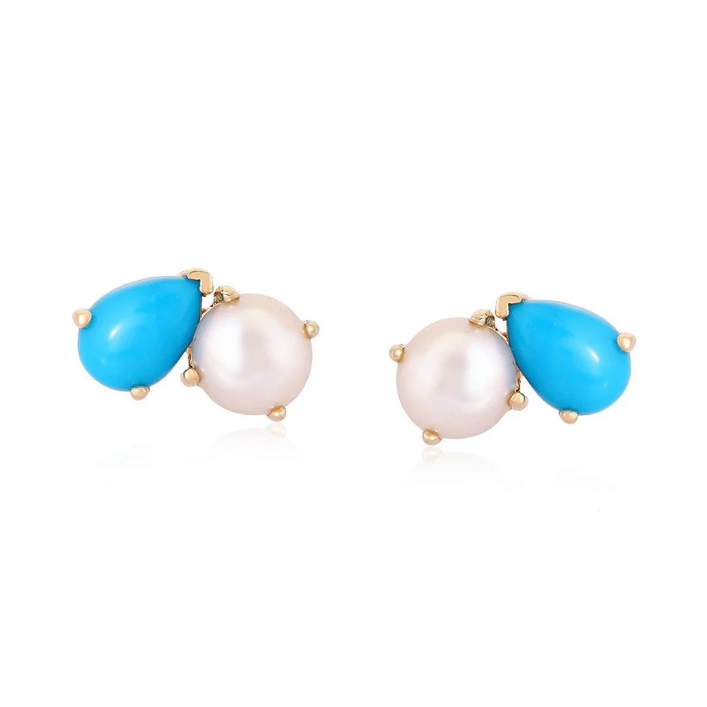 Turquoise & Pearl Toi Et Moi Studs