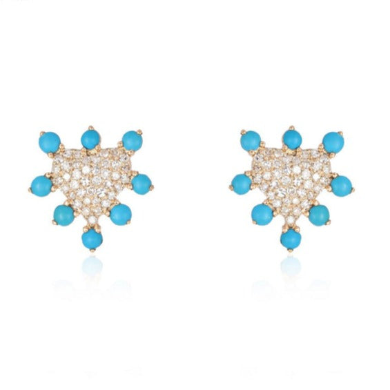 Diamond & Turquoise Heart Studs