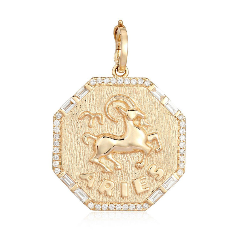 Diamond Octagon Disc Zodiac Charm