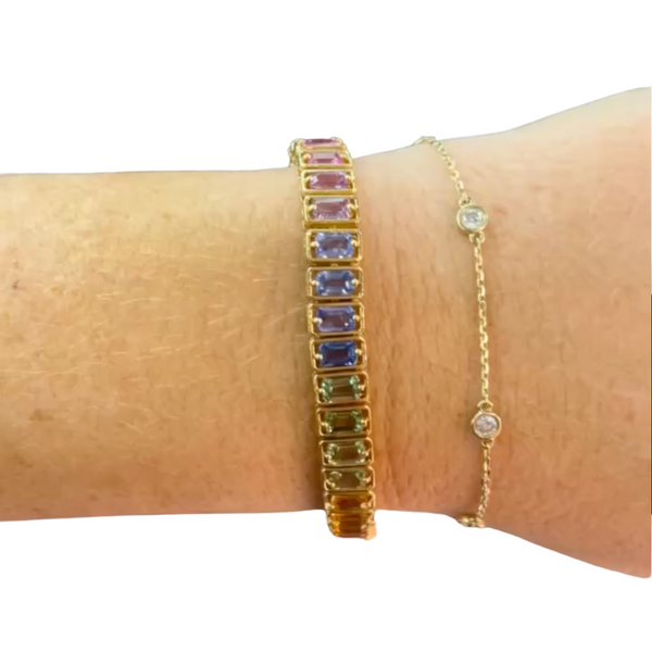 Rainbow Sapphire Floating Bezel Tennis Bracelet