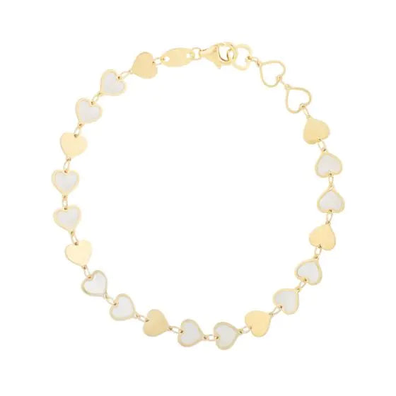 14K Mother of Pearl Heart Mirror Gem Bracelet