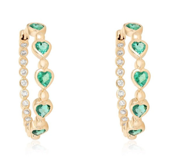 Emerald & Diamond Bezel Hoops