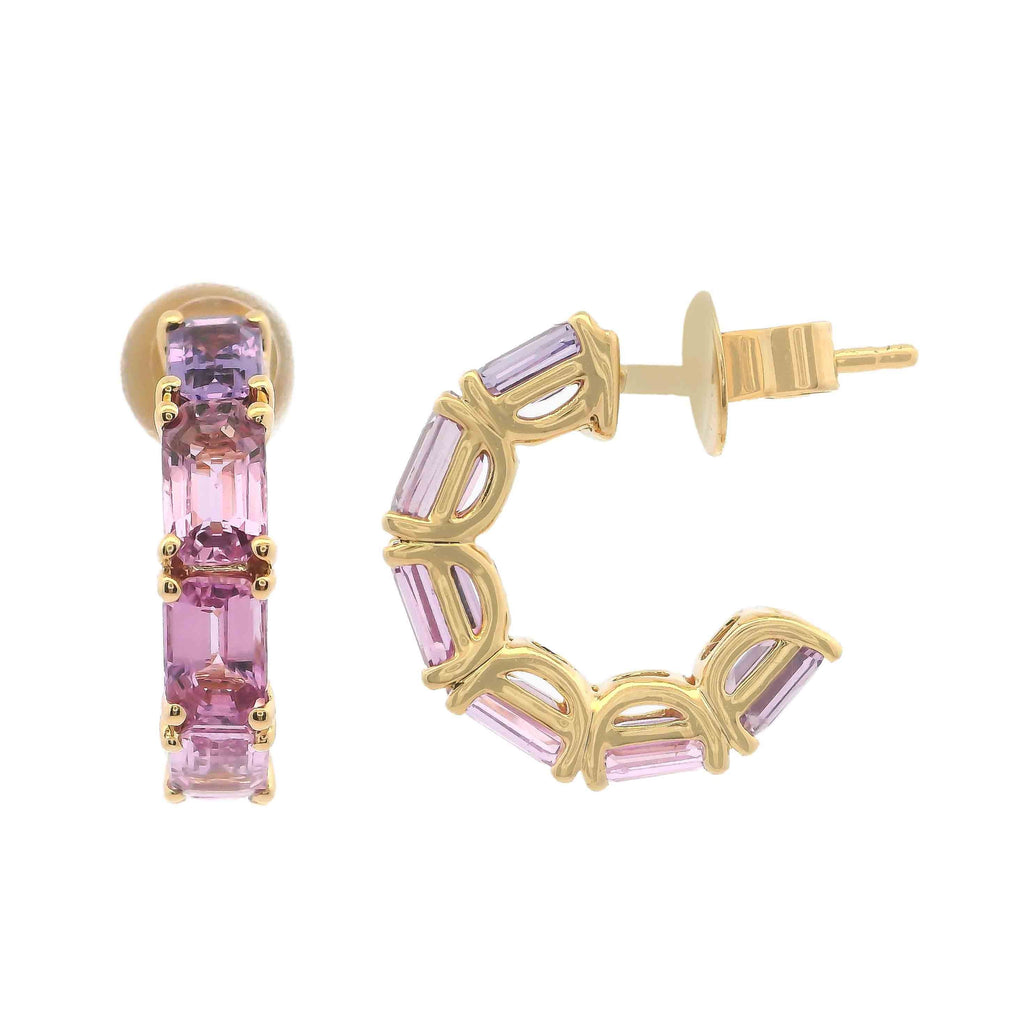 Emerald-Cut Pink Sapphire Hoop Earrings
