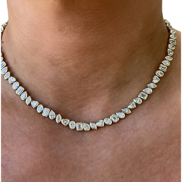 Lab-Grown Mixed Shaped Bezel Tennis Necklace