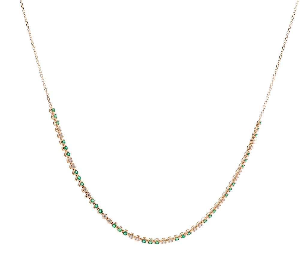 Alternating Diamond and Emerald Halfway Tennis Necklace