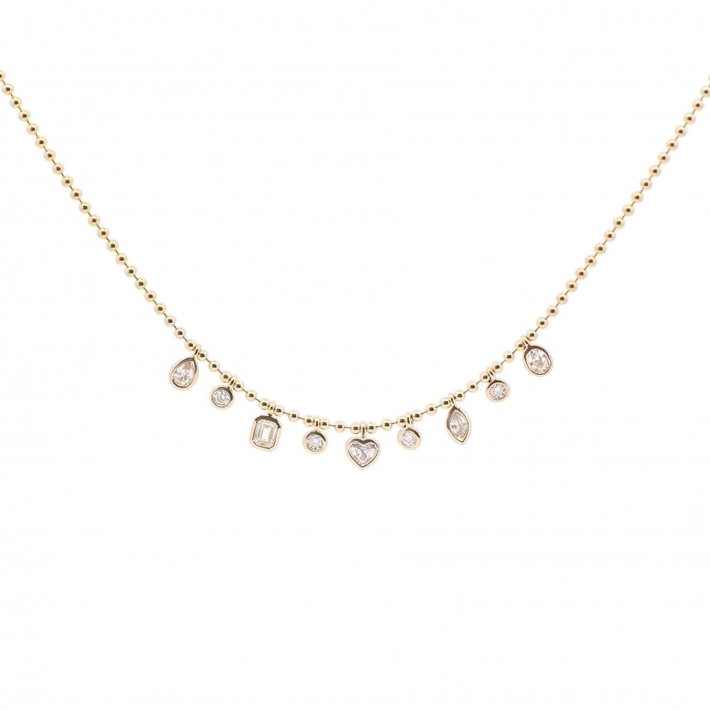Mixed Shape Bezel Diamond Droplet Bead Chain Necklace