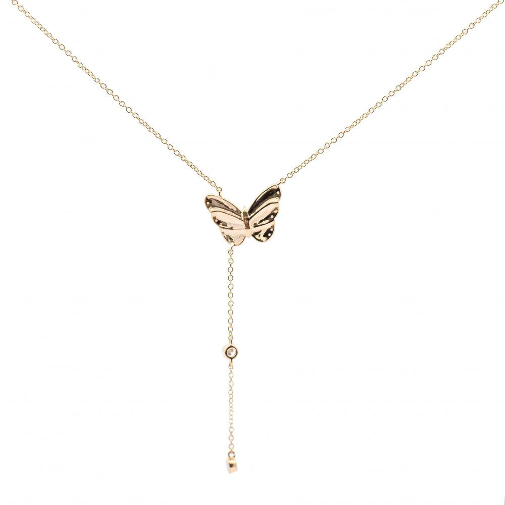 Butterfly Diamond Lariat Bezel Necklace