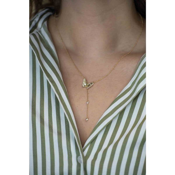 Butterfly Diamond Lariat Bezel Necklace