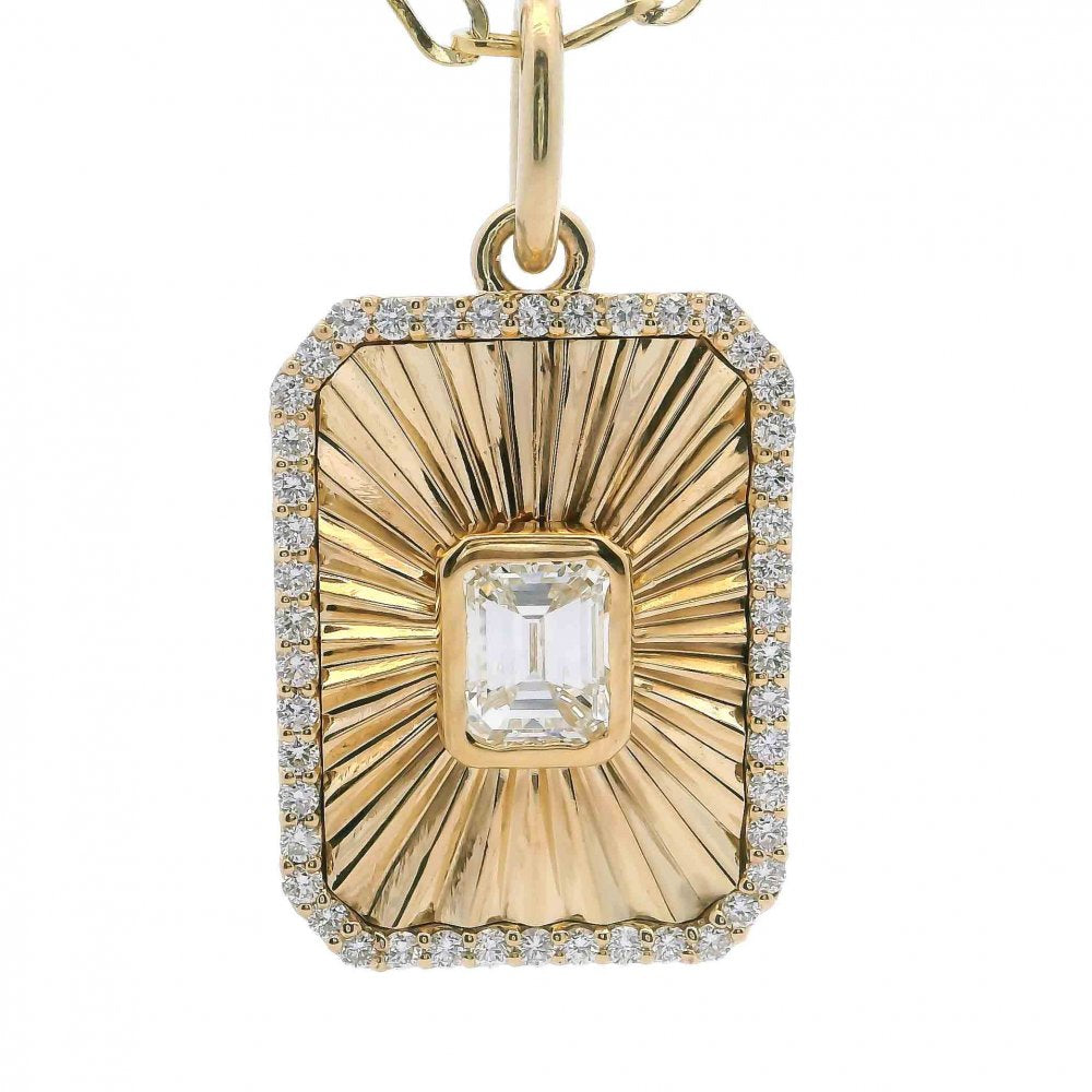 Emerald-Cut Diamond Rectangular Medallion Necklace