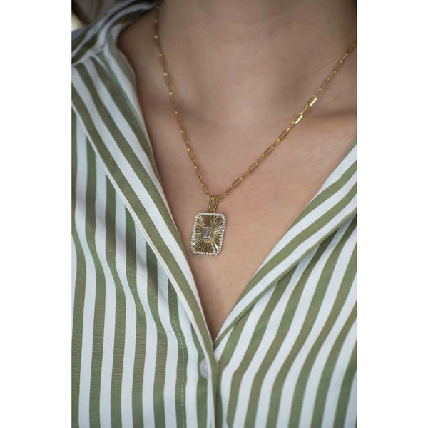 Emerald-Cut Diamond Rectangular Medallion Necklace