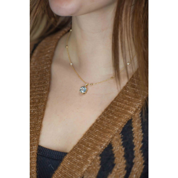 Hexagon Aquamarine Pendant Necklace