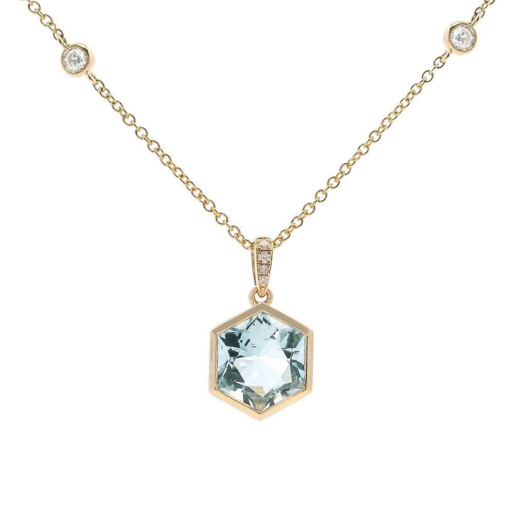 Hexagon Aquamarine Pendant Necklace