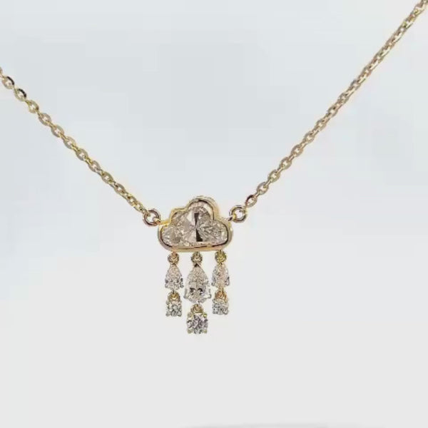 Lab-Grown Cloud Raindrop Necklace rotating