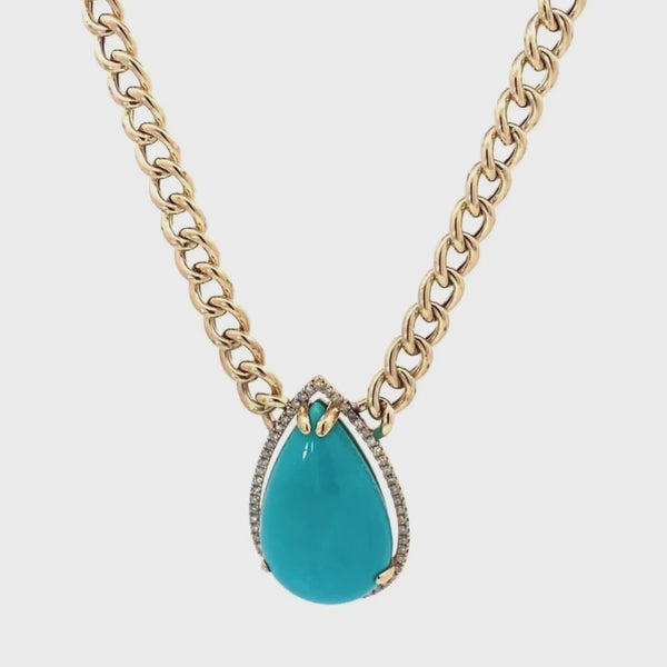 Diamond & Turquoise Curb Chain Necklace