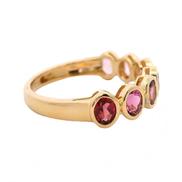 Bezel Oval Alternating Ombre Pink Tourmaline Ring