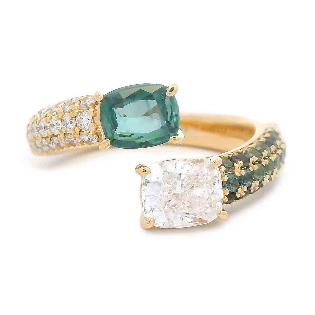 Diamond and Alexandrite Ring Wrap Shank Ring