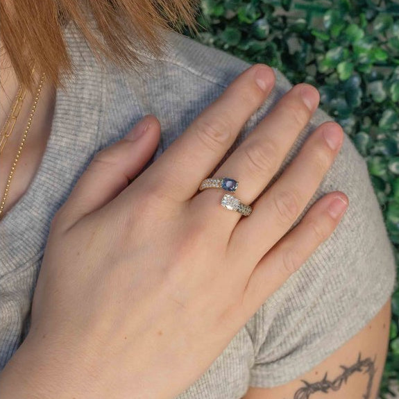 Diamond and Alexandrite Ring Wrap Shank Ring