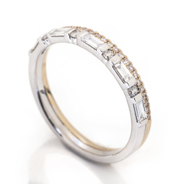 Two-Tone Band with Baguette Diamonds and Round Diamonds