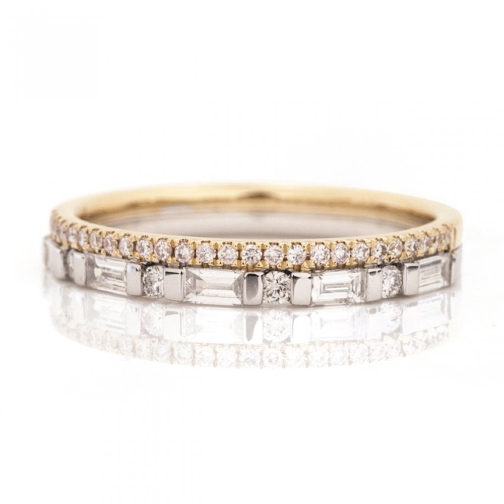 Two-Tone Band with Baguette Diamonds and Round Diamonds