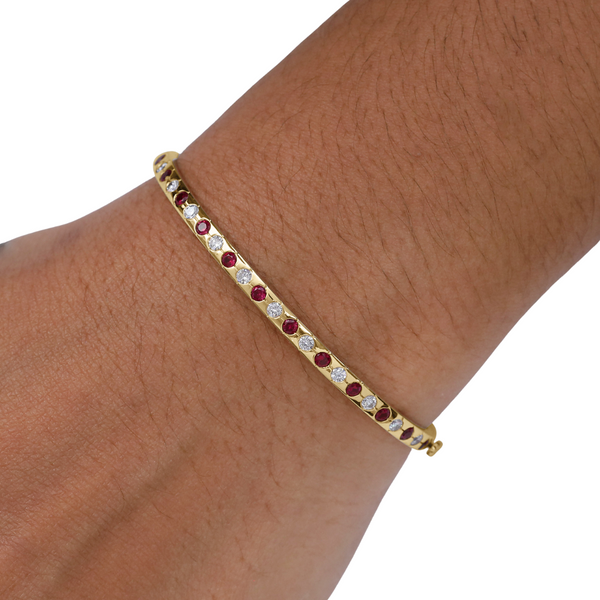 Lab-Grown Alternating Diamond & Ruby Bangle