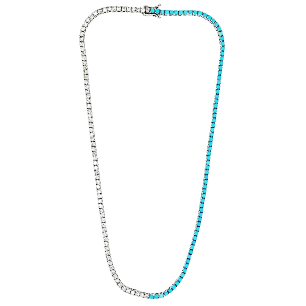 Turquoise & Diamond Tennis Necklace