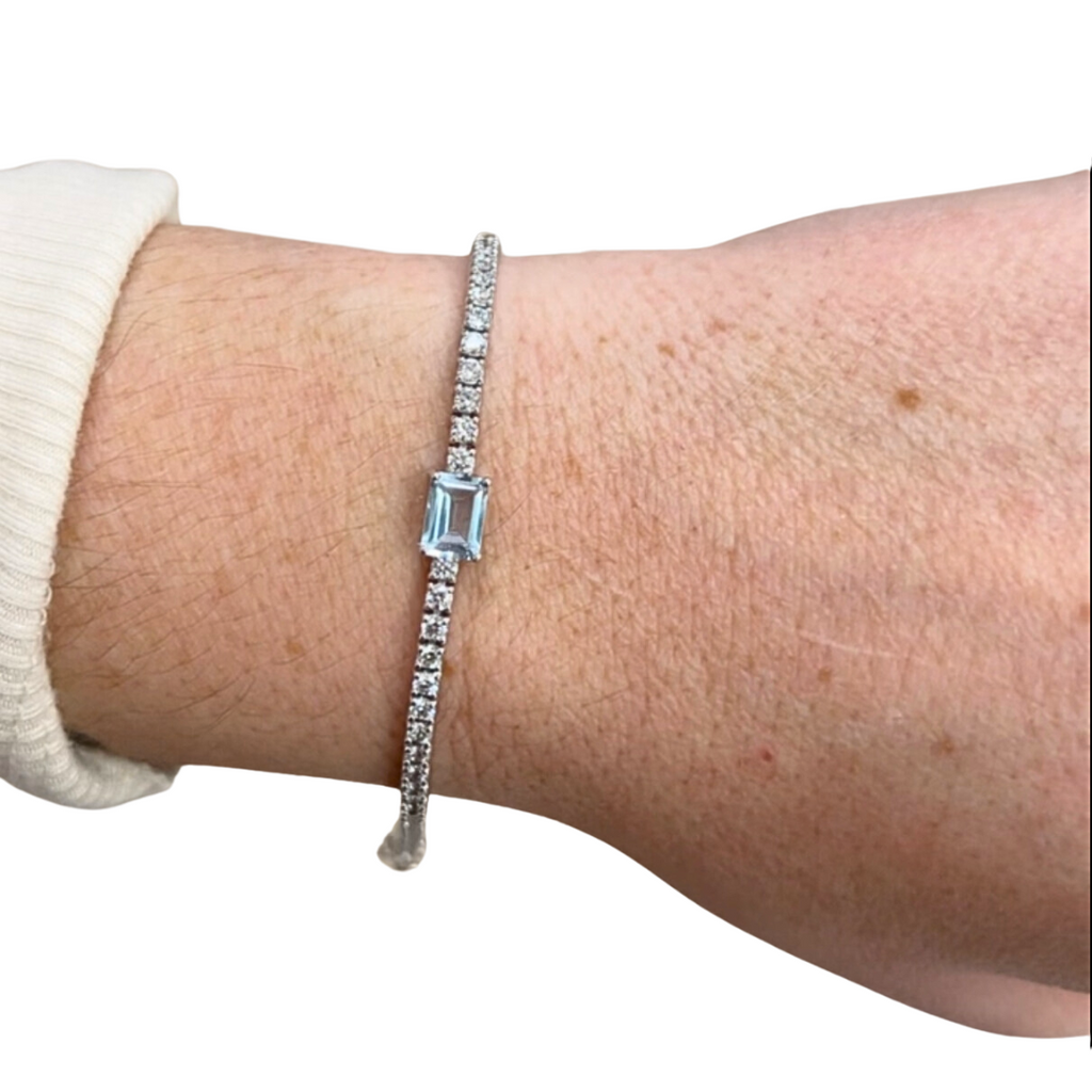 Emerald Cut Gemstone & Diamond Tennis Bracelet