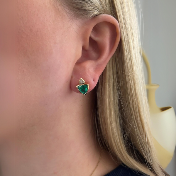 Lab-Grown Emerald & Diamond Stacked Trillion Earrings