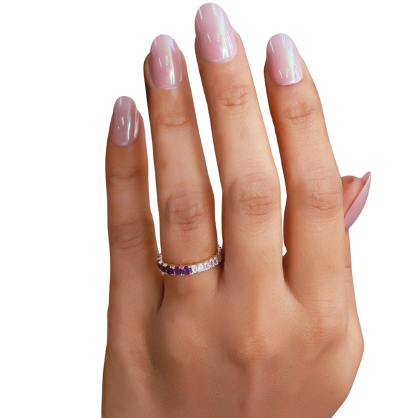 Lab-Grown Birthstone Round & Diamond Emerald Dirty Martini Band