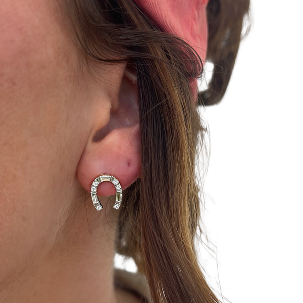 Lab-Grown Baguette & Round Horseshoe Studs