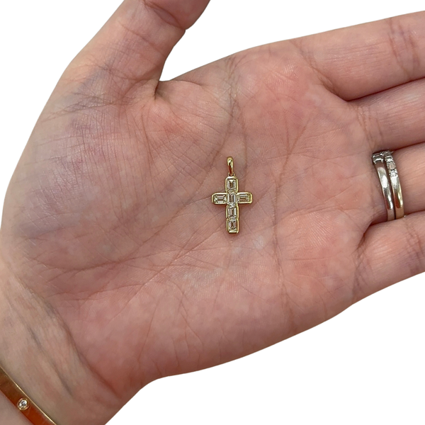 Lab-Grown Bezel Emerald Cut Cross Charm