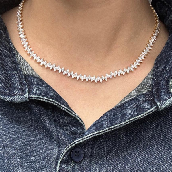 Lab-Grown Staggered Marquise Tennis Necklace
