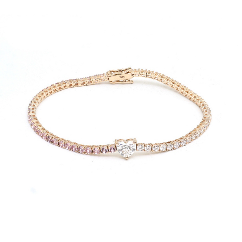 Halfway Lab-Grown Diamond/Pink Sapphire Heart Tennis Bracelet