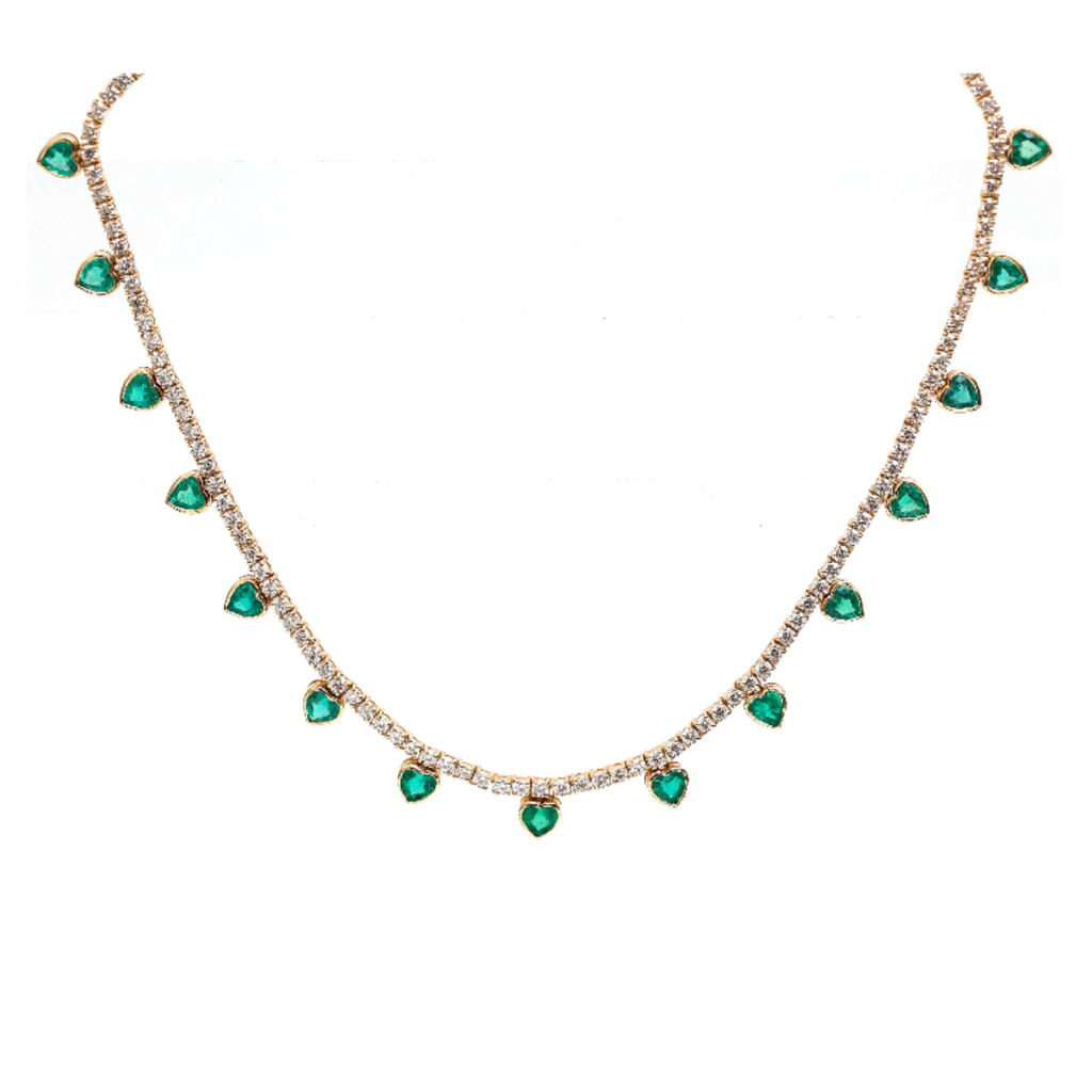 Bezel Dangle Emerald Heart Tennis Necklace