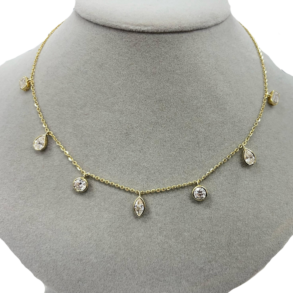 Lab-Grown Multi-Shape Bezel Dangle Station Necklace