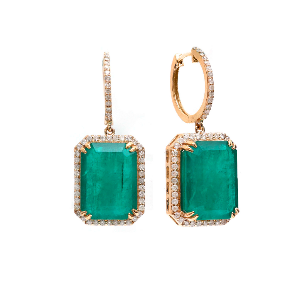 Emerald Halo Dangle Hoops