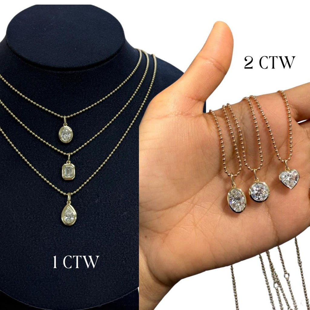 Lab-Grown Bezel Bead Chain Pendant Necklace