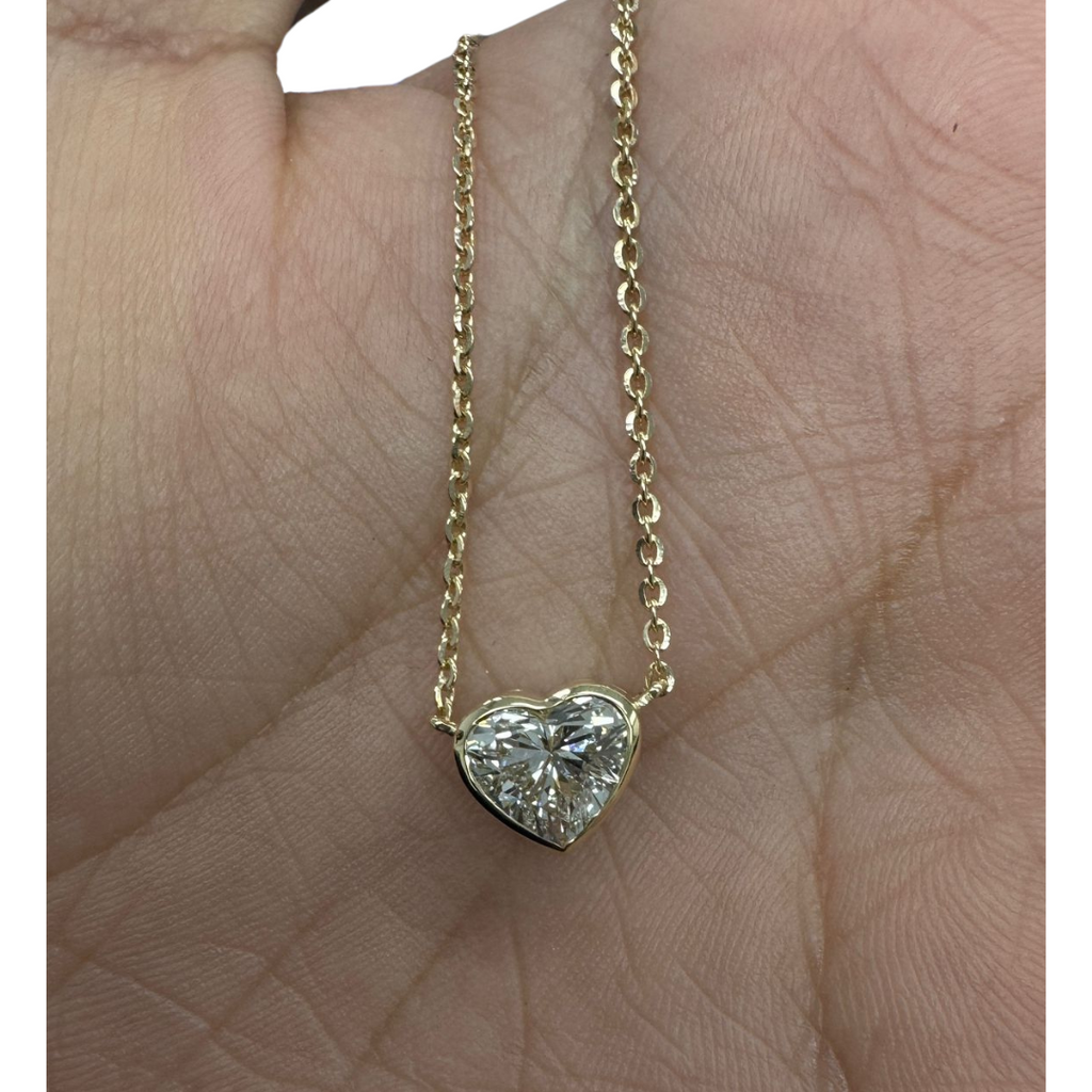 Lab-Grown 1 CTW Bezel Heart Pendant Necklace